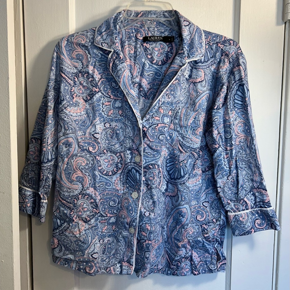 Ralph Lauren Ladies Pajama Top Medium Gently Owned